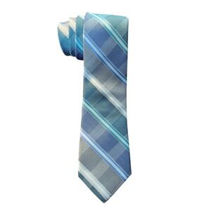 VAN HEUSEN 100% Silk Men's Tie Shades of Blue Teal & Gray Business Office Wear